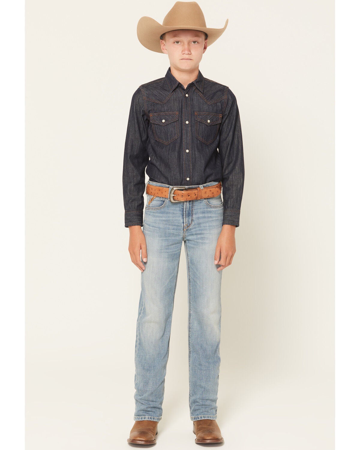 Ariat Boys' B4 Jones Light Wash Relaxed Bootcut Stretch Denim Jeans, Light Wash, hi-res