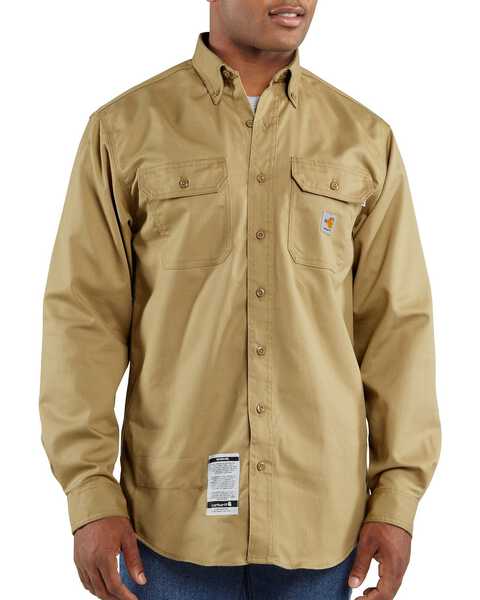 Image #1 - Carhartt Men's Solid FR Long Sleeve Button-Down Work Shirt - Big & Tall, Khaki, hi-res