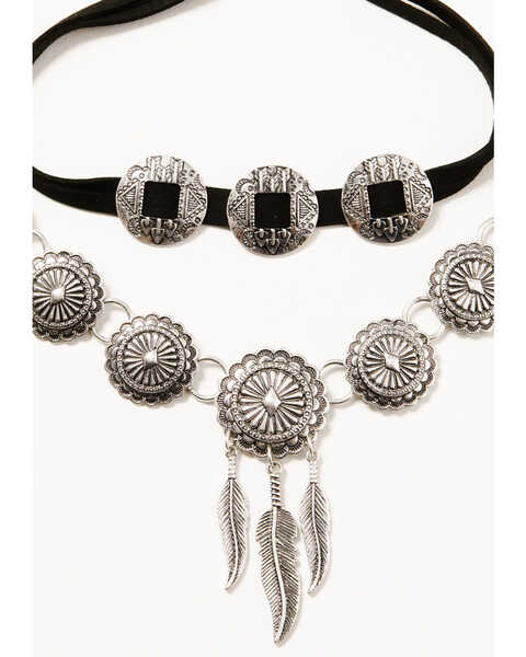 Image #2 - Shyanne Women's 2-piece Silver Concho & Leather Choker Necklace Set, Silver, hi-res