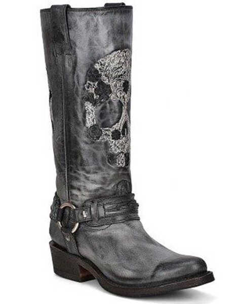 Image #1 - Corral Women's Embroidered Skull & Harness Western Boots - Round Toe, Black, hi-res