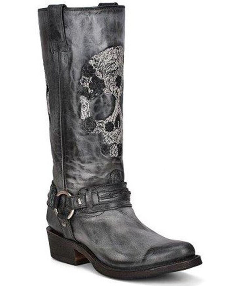 Corral Women's Embroidered Skull & Harness Western Boots - Round Toe, Black, hi-res