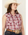 Image #2 - Roper Women's Classic Plaid Print Sleeveless Western Snap Shirt - Plus, Red, hi-res