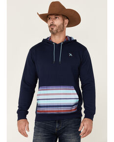 HOOey Men's Navy Pocket Serape Stripe Pullover Hooded Sweatshirt , Navy, hi-res