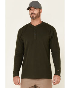Hawx Men's Dark Green Thermal Henley Long Sleeve Work Shirt, Dark Green, hi-res