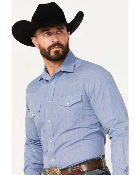 Image #2 - Roper Men's Printed Long Sleeve Pearl Snap Western Shirt, Blue, hi-res