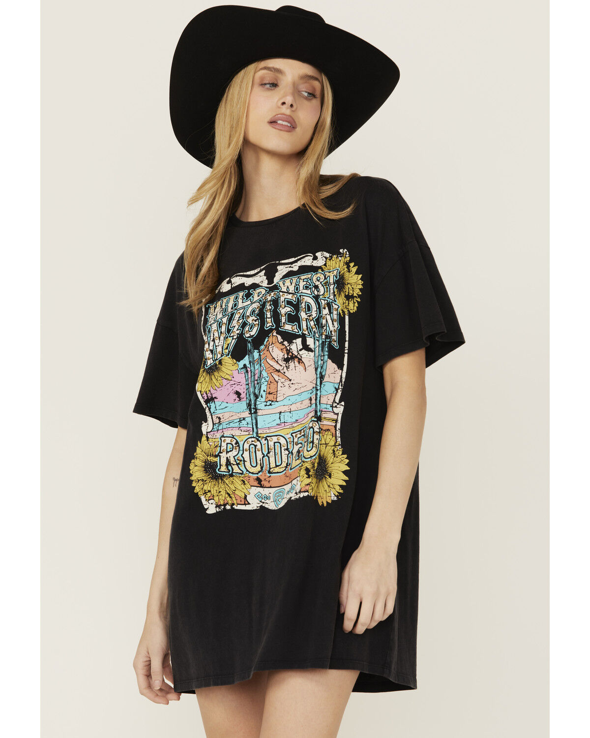 Image #2 - Rock & Roll Denim Women's Desert Short Sleeve Graphic Mini Dress, Black, hi-res
