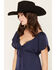 Image #2 - Wild Moss Women's Lace Trim Short Sleeve Top, Navy, hi-res