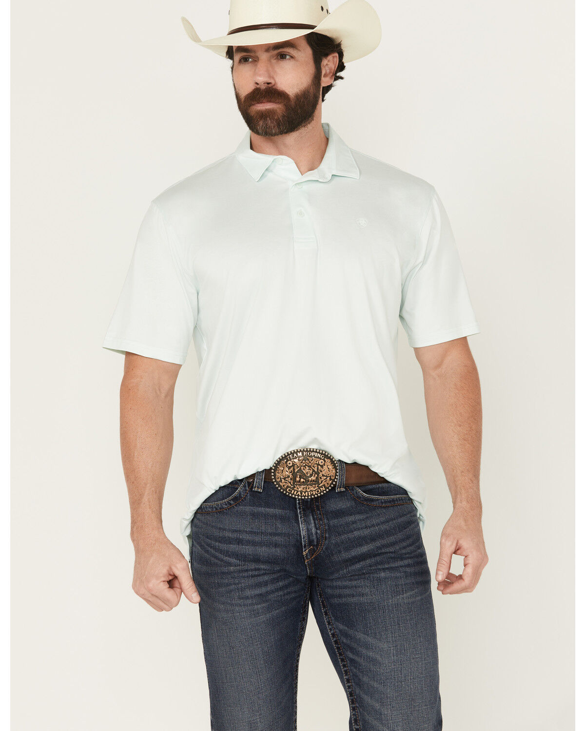 Image #1 - Ariat Men's Charger 2.0 Short Sleeve Button-Down Performance Polo, Turquoise, hi-res
