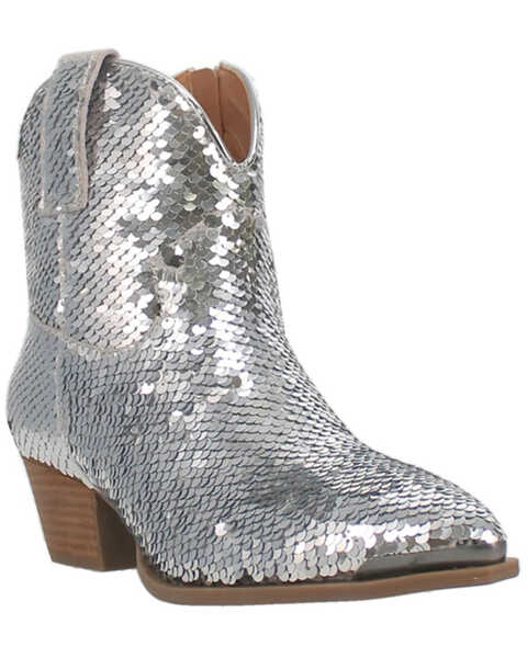 Dingo Women's Bling Thing Sequins Ankle Booties - Snip Toe, Silver, hi-res