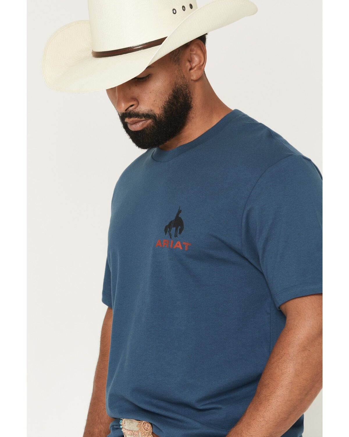 Image #3 - Ariat Men's Flag Bronco Short Sleeve Graphic T-Shirt, Blue, hi-res