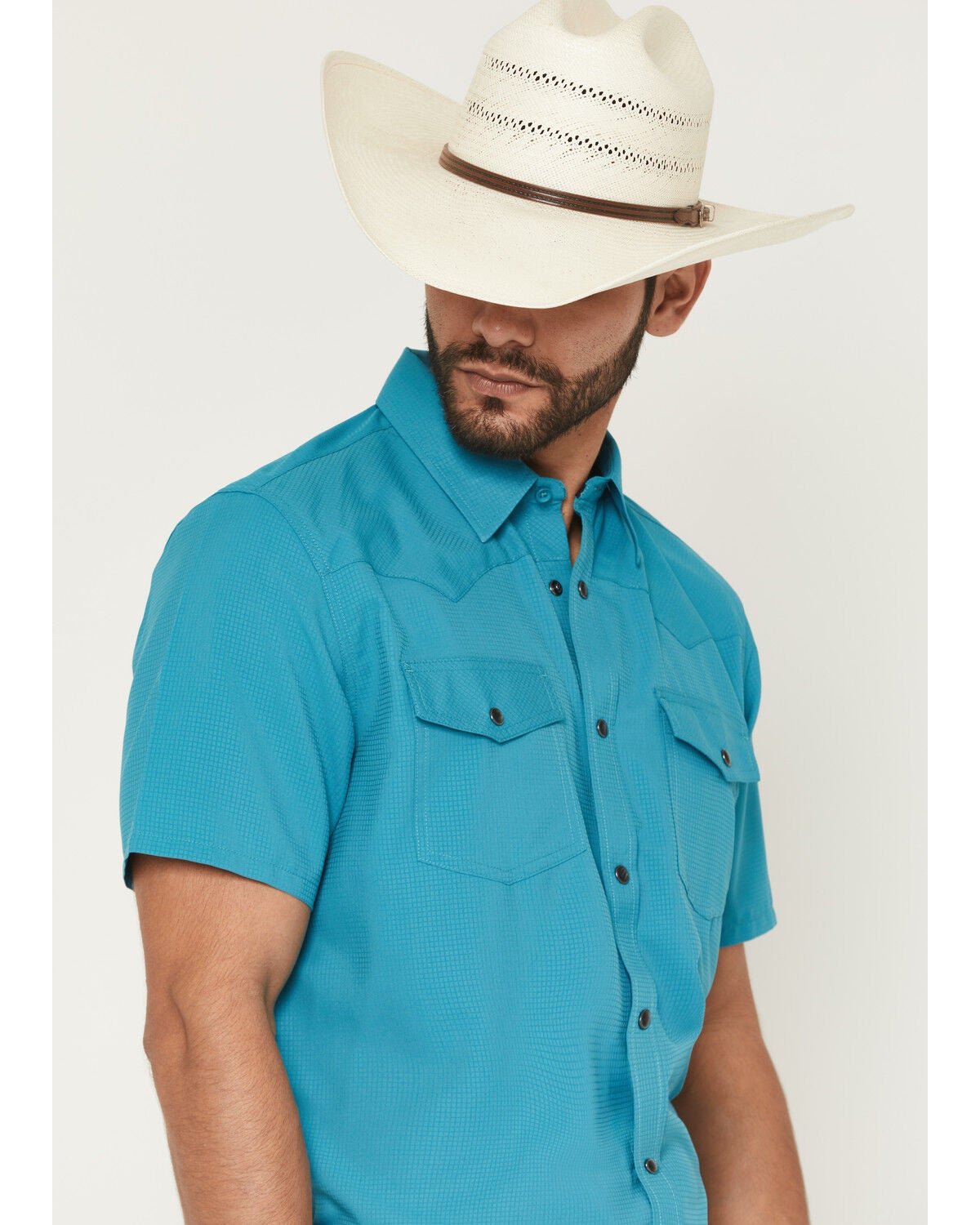Image #2 - RANK 45&reg; Men's Ridge Solid Short Sleeve Snap Performance Shirt, Teal, hi-res
