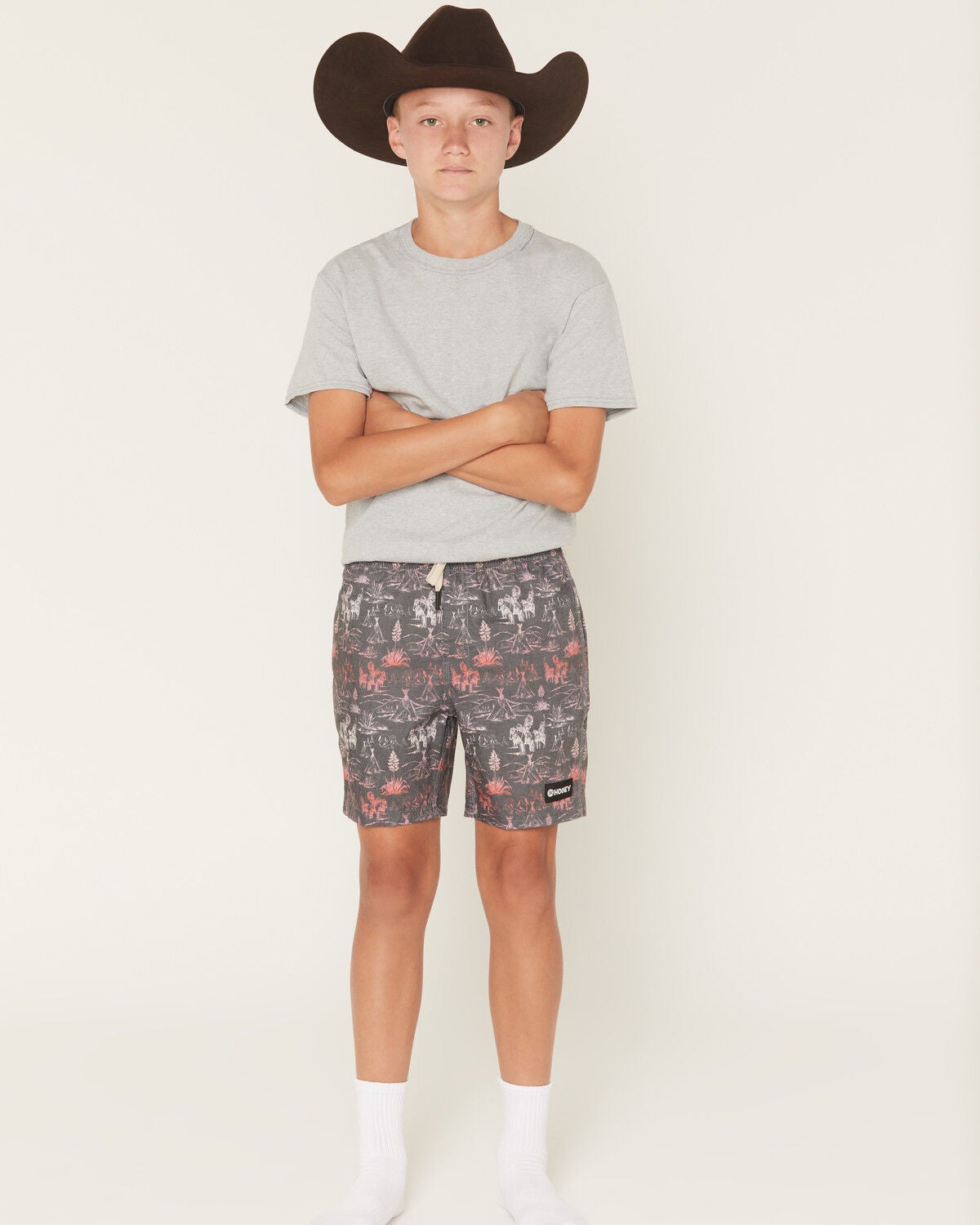 Hooey Boys' Printed Board Shorts, Grey, hi-res