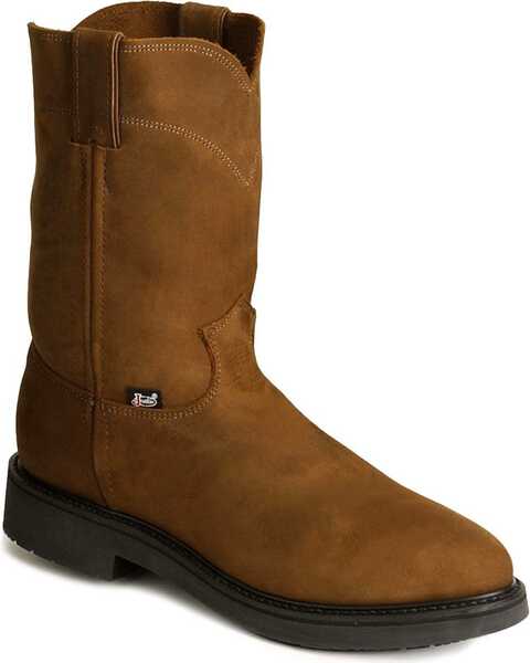 Image #1 - Justin Men's Conductor Electrical Hazard Pull On Work Boots - Soft Toe, Brown, hi-res
