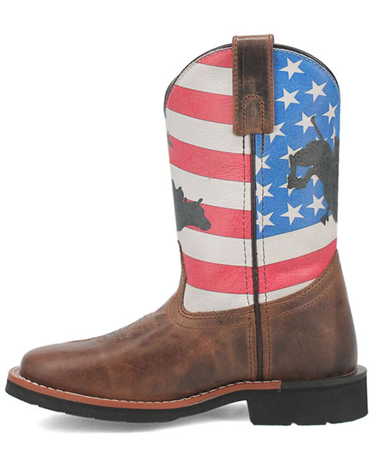 Image #3 - Dan Post Little Boys' Buckin' Around in the Buck Patriotic Western Boots - Broad Square Toe, Brown, hi-res