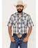 Image #1 - Roper Men's Medium Plaid Print Short Sleeve Pearl Snap Western Shirt, Blue, hi-res