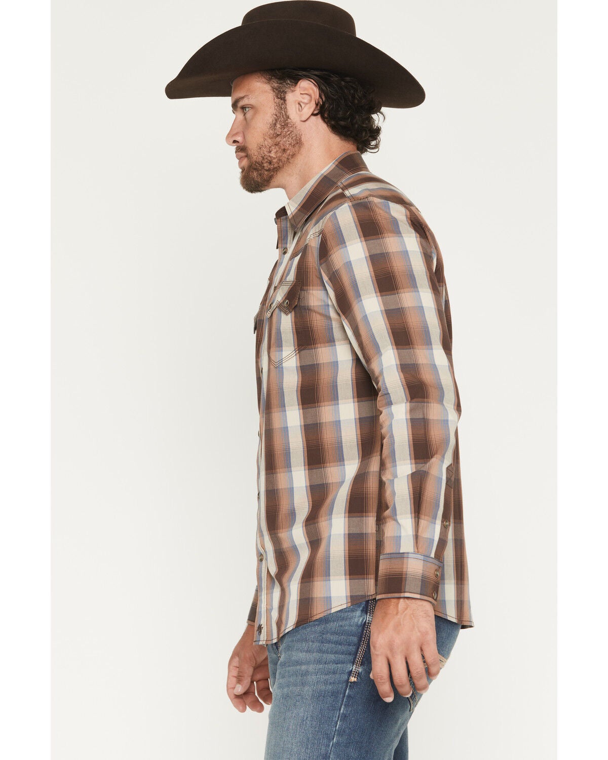 Image #2 - Moonshine Spirit&reg; Men's Claim Jump Plaid Print Snap Western Shirt, Brown, hi-res