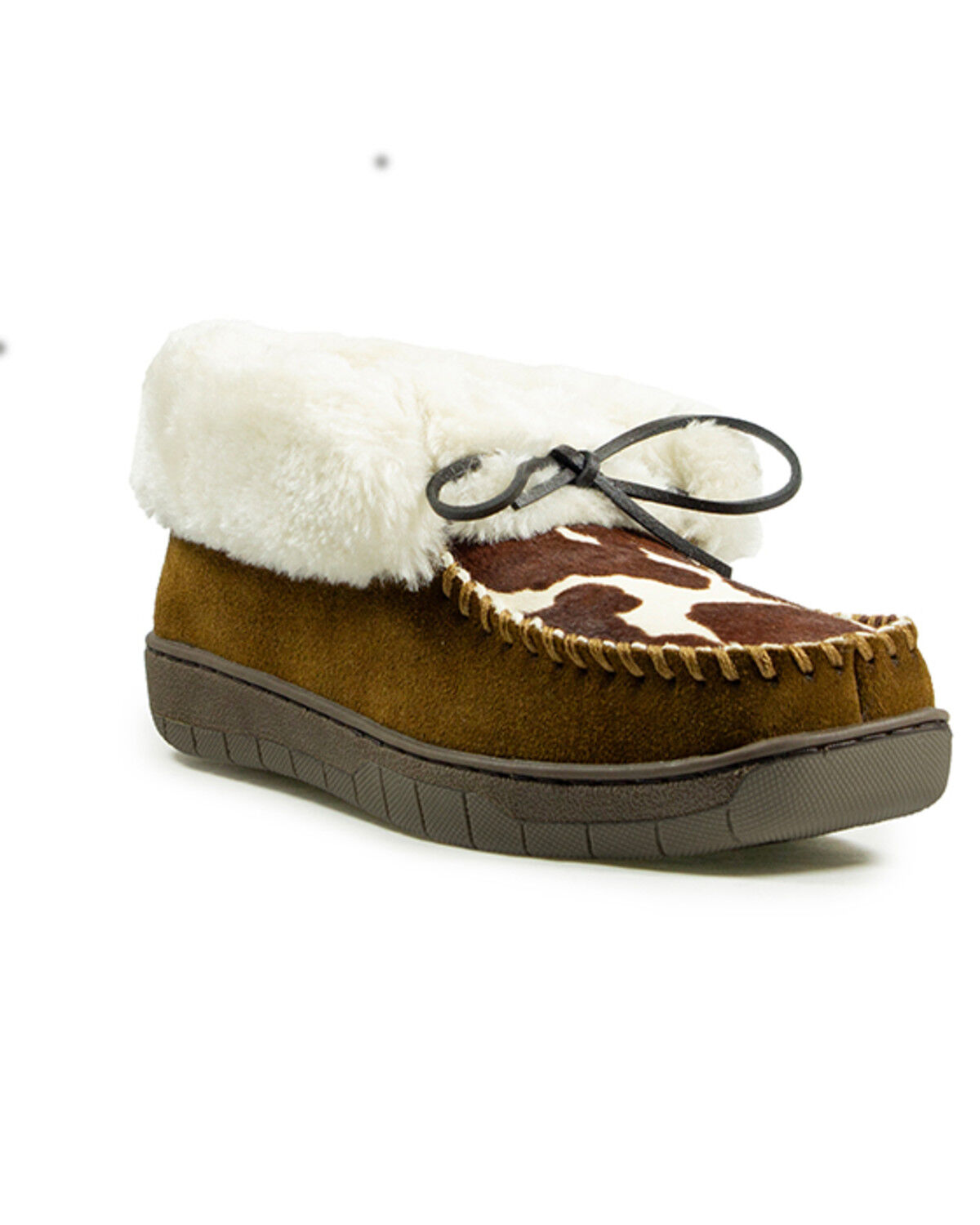 Image #1 - Ariat Women's Dorothea Cow Print Moccasin Slippers, Brown, hi-res