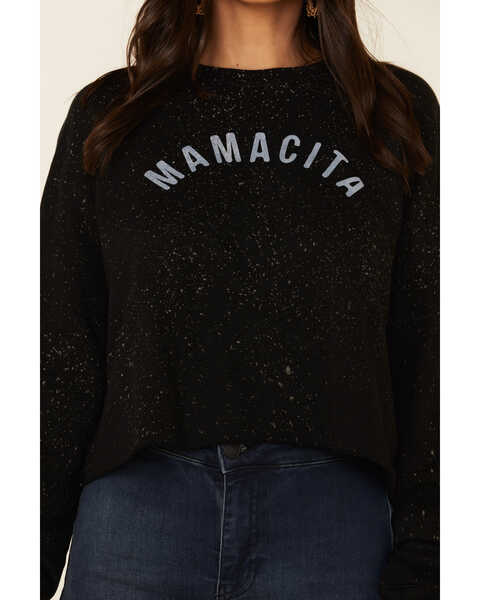 Ruby's Rubbish Women's Bleach Splatter Mamacita Graphic Cropped Pullover Sweatshirt , Black, hi-res