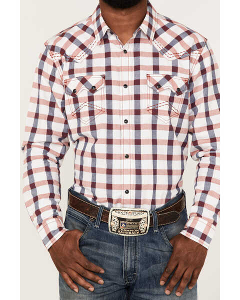 Image #3 - Cody James Men's Blue River Plaid Long Sleeve Snap Western Shirt , Cream, hi-res