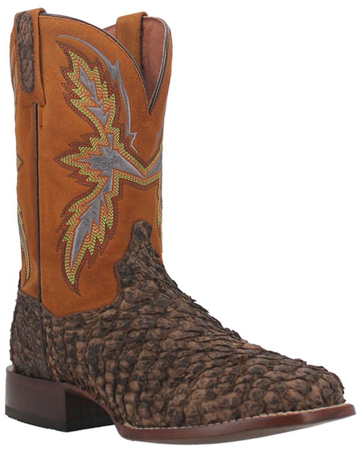 Dan Post Men's Dorsal Exotic Seabass Western Boots - Broad Square Toe, Chocolate, hi-res