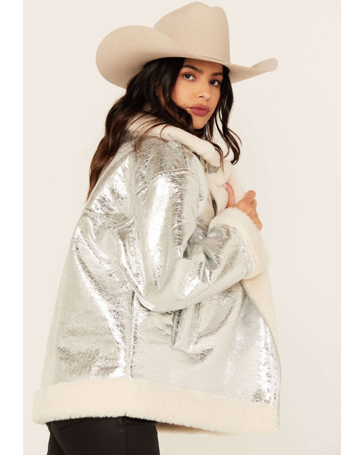 Image #3 - BLANKNYC Women's Metallic Moto Jacket, Silver, hi-res