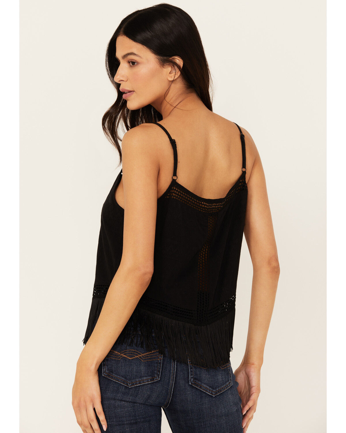 Image #4 - Idyllwind Women's Briarwick Jacquard Fringe And Lace Tank Top, Black, hi-res