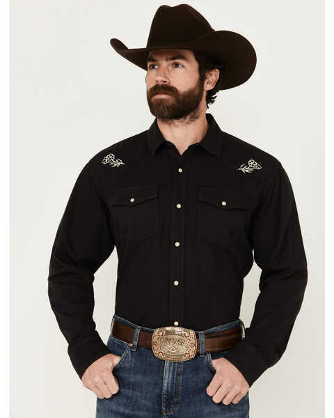 Ariat Men's Sendero Skull Embroidered Long Sleeve Snap Western Shirt , Black, hi-res