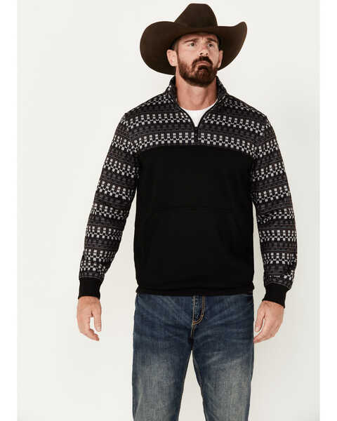 Image #1 - RANK 45® Men's Grove Striped Print 1/4 Zip Pullover , Black, hi-res