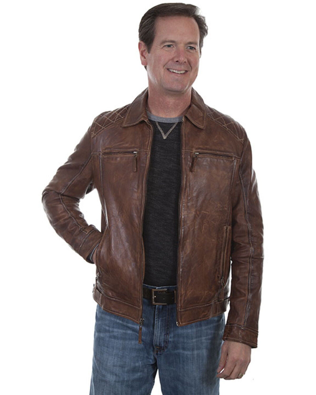 Image #1 - Scully Leatherwear Men's Brown Washed Lamb Leather Jacket, , hi-res