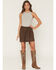Image #1 - Shyanne Women's Taylor Distressed Faux Leather Belted Mini Skirt, Brown, hi-res