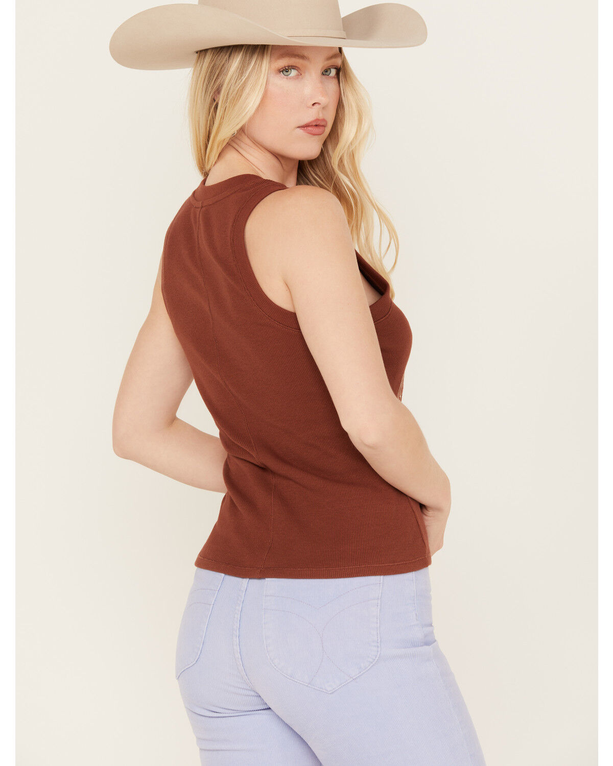 Image #4 - White Crow Women's Hey Cowboy Ribbed Graphic Tank, Rust Copper, hi-res