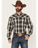 Image #1 - Stetson Men's Plaid Print Long Sleeve Pearl Snap Western Shirt, Black, hi-res