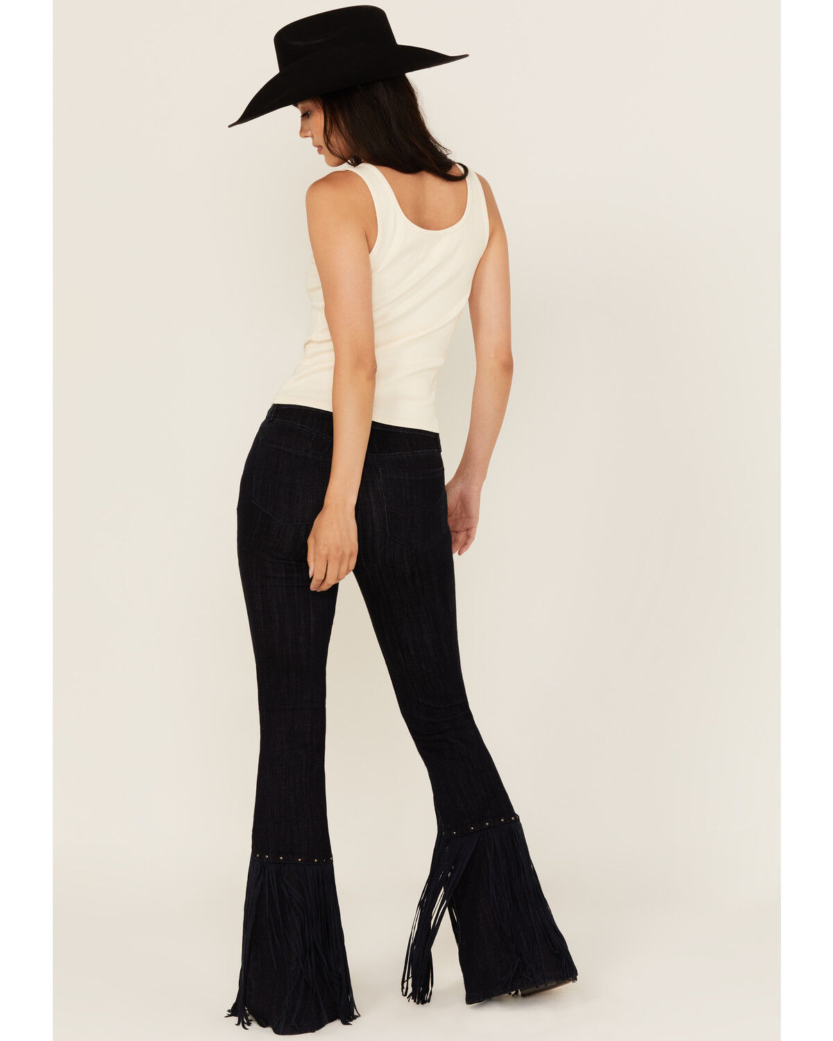 Image #3 - Idyllwind Women's Magnolia Dark Wash Outlaw High Rise Studded Fringe Super Stretch Flare Jeans, Dark Wash, hi-res