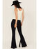 Image #3 - Idyllwind Women's Magnolia Dark Wash Outlaw High Rise Studded Fringe Super Stretch Flare Jeans, Dark Wash, hi-res