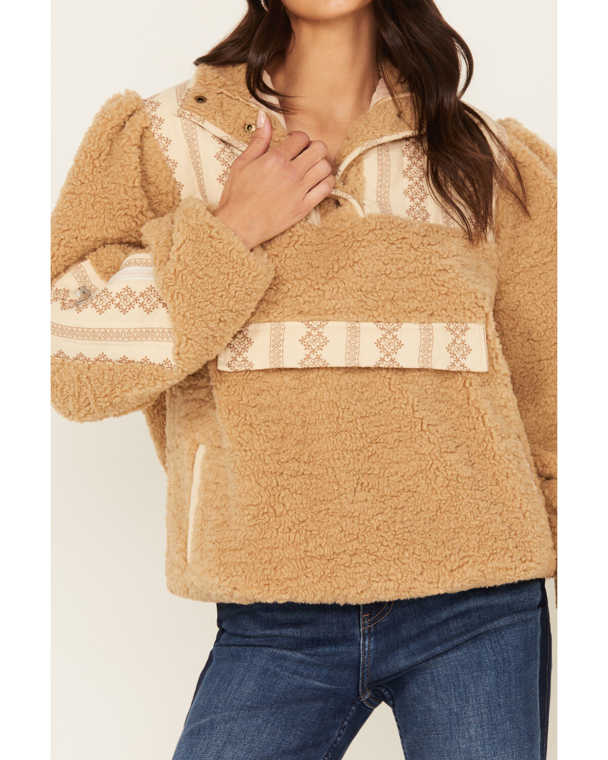 Image #3 - Driftwood Women's 1/4 Snap Sherpa Pullover, Beige, hi-res