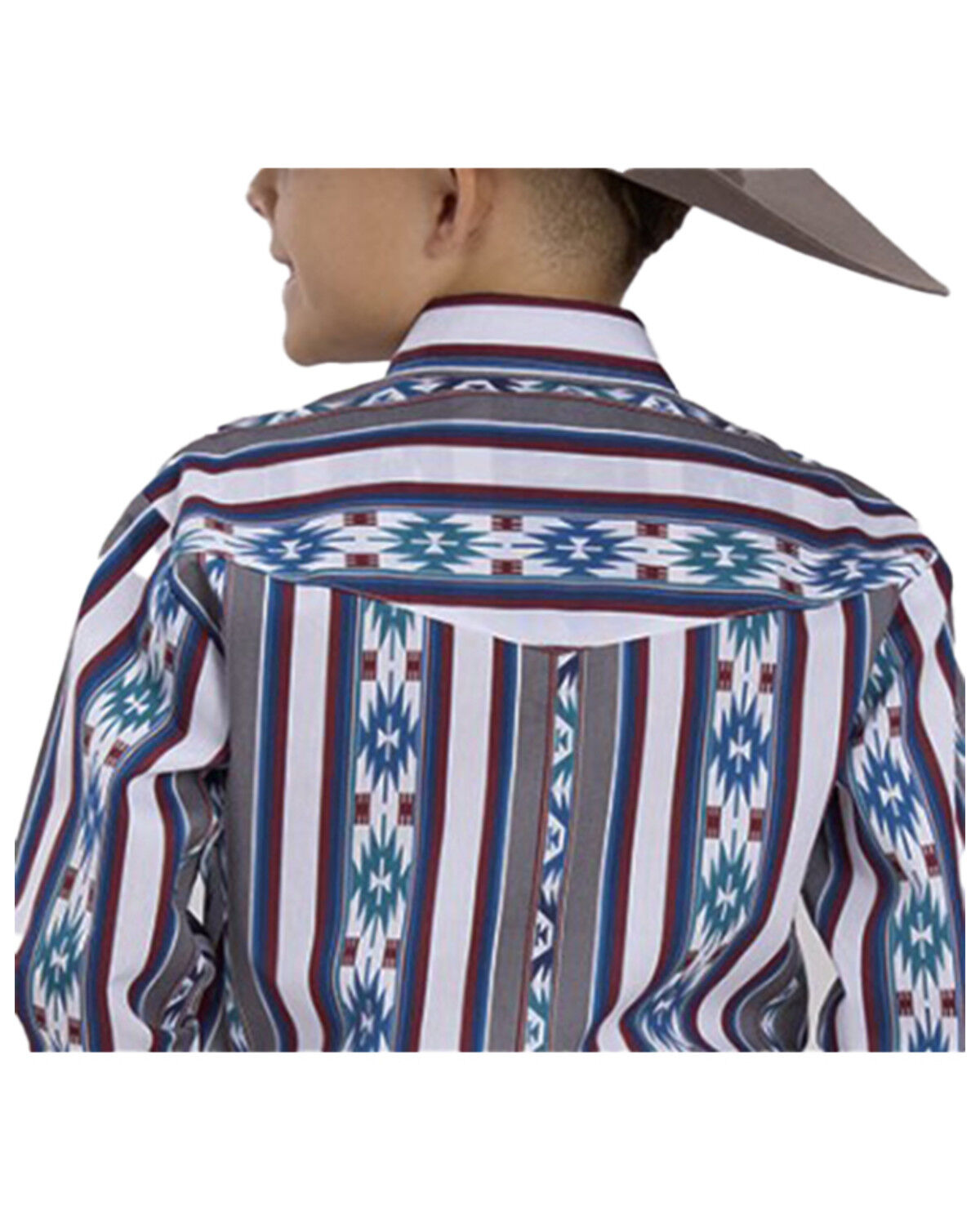 Image #2 - Roper Boys' Checotah Southwestern Striped Long Sleeve Pearl Snap Western Shirt, Grey, hi-res