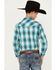 Image #4 - Roper Boys' Plaid Print Long Sleeve Pearl Snap Western Shirt, Teal, hi-res