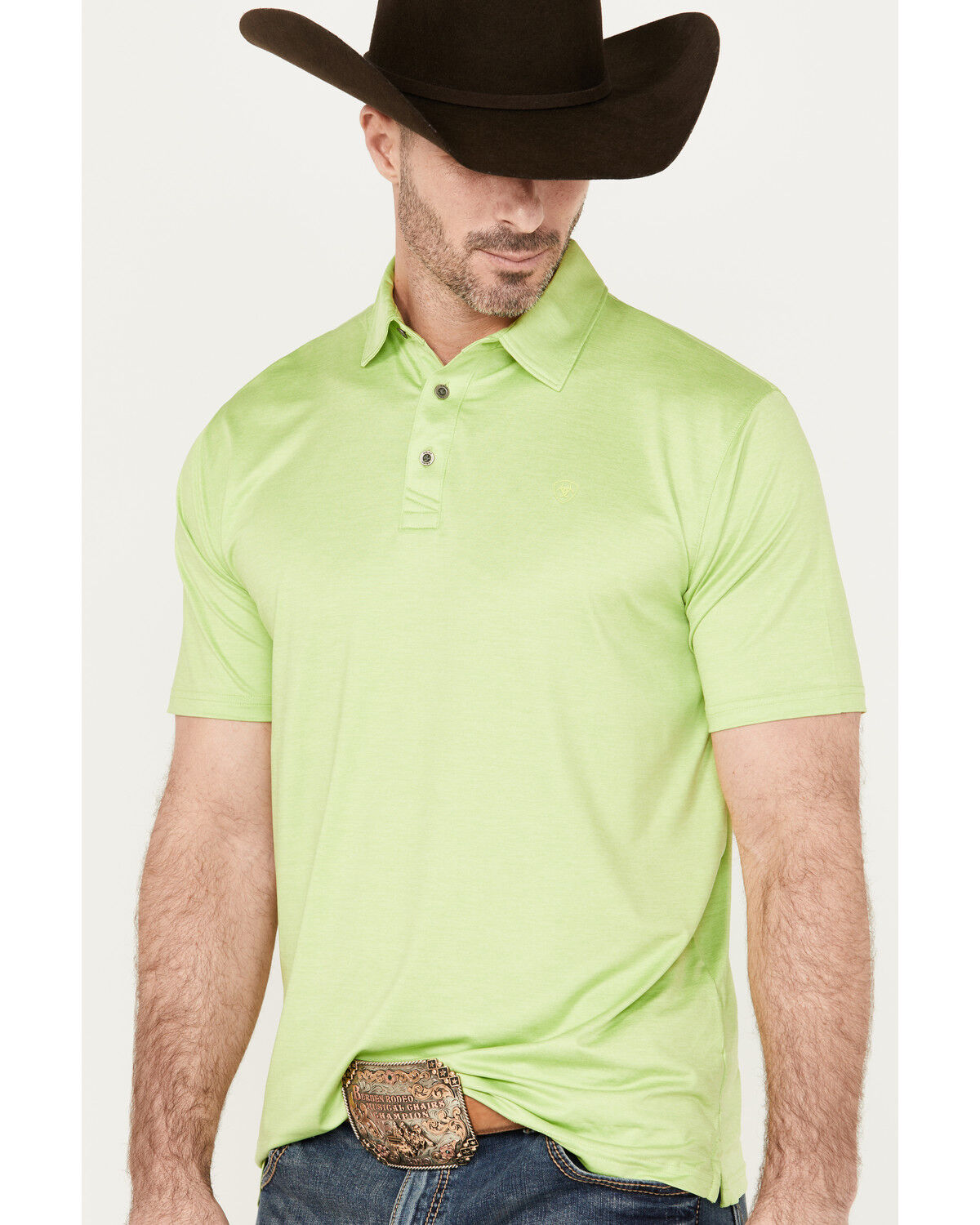 Image #2 - Ariat Men's Charger 2.0 Fitted Short Sleeve Polo Shirt, Bright Green, hi-res