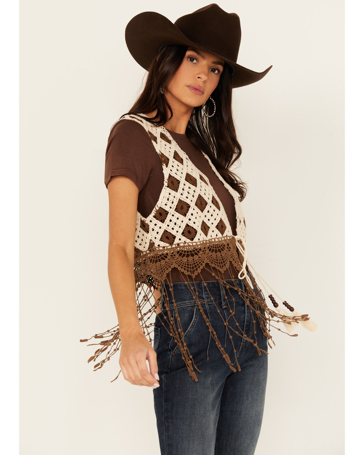 Image #2 - Miss Me Women's Crochet Fringe Vest, Cream, hi-res