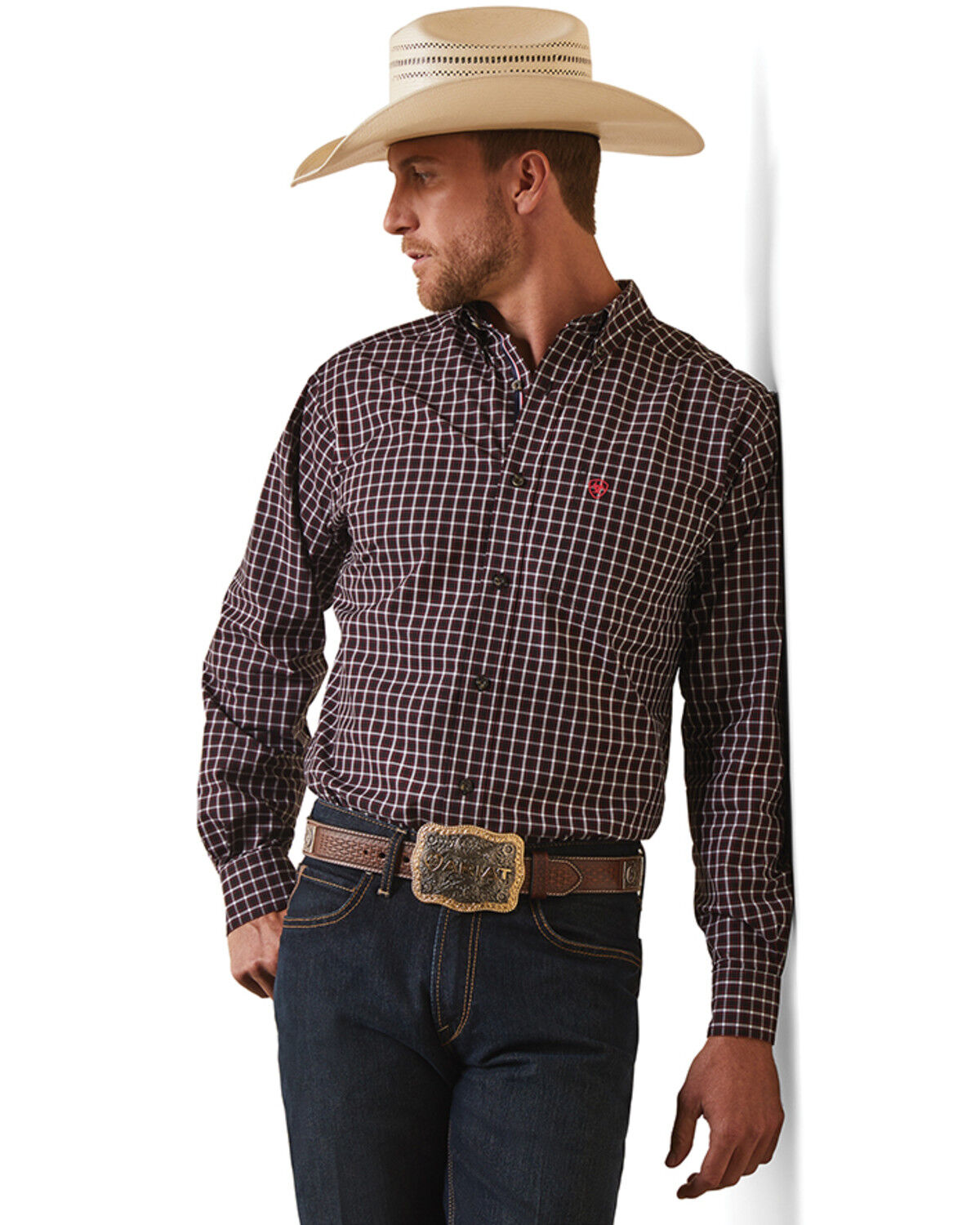 Image #1 - Ariat Men's Pro Series Immanuel Plaid Print Fitted Long Sleeve Button-Down Western Shirt, Black, hi-res