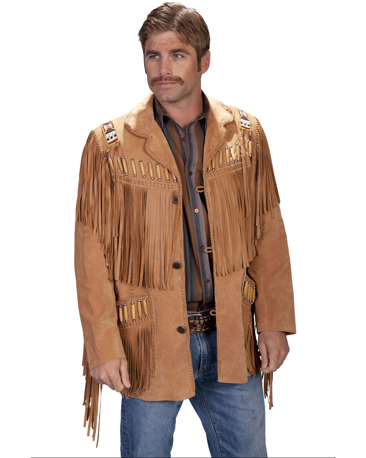 Image #1 - Scully Men's Boar Suede Fringe Jacket, Brown, hi-res