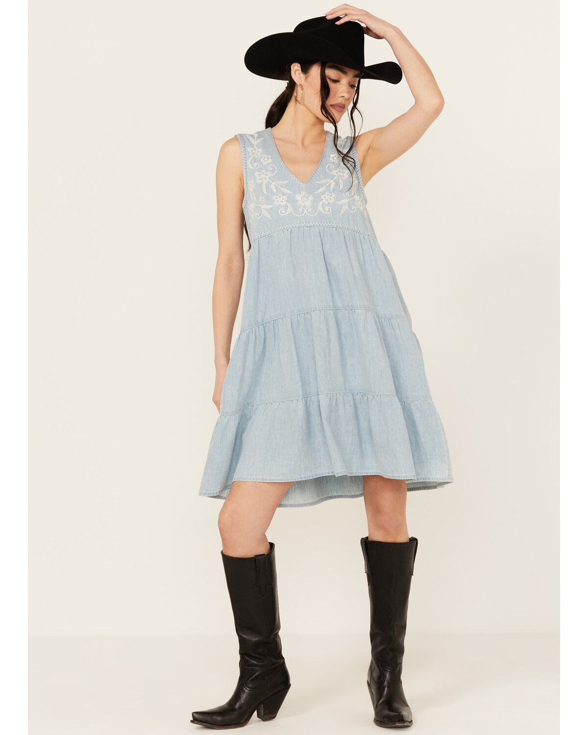 Image #1 - Roper Women's Sleeveless Embroidered Mini Dress, Blue, hi-res