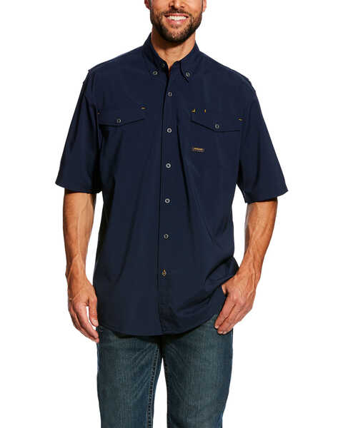 Ariat Men's Rebar Made Tough VentTEK Short Sleeve Work Shirt - Tall , Navy, hi-res