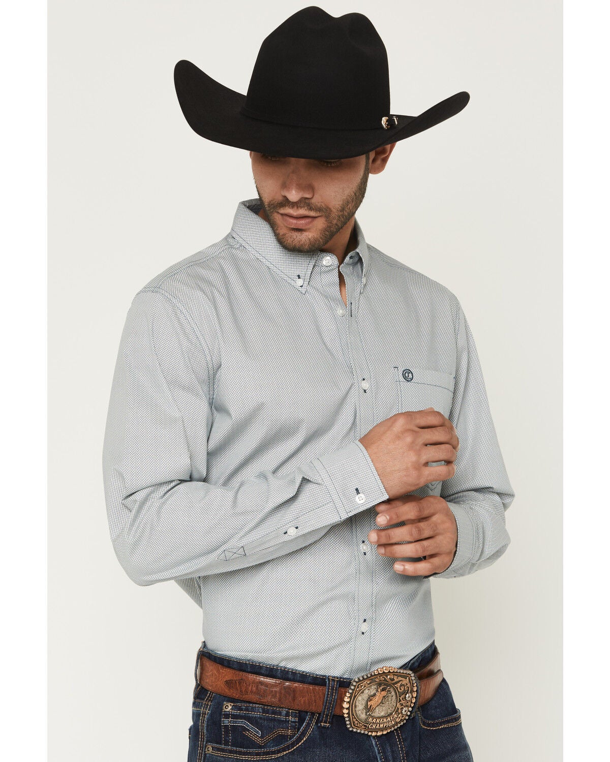 Image #2 - Cody James Men's Day Job Geo Print Long Sleeve Button-Down Stretch Western Shirt, Blue, hi-res