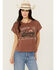 Image #1 - Cleo + Wolf Women's Anna Cropped Graphic Muscle Tee, Chocolate, hi-res