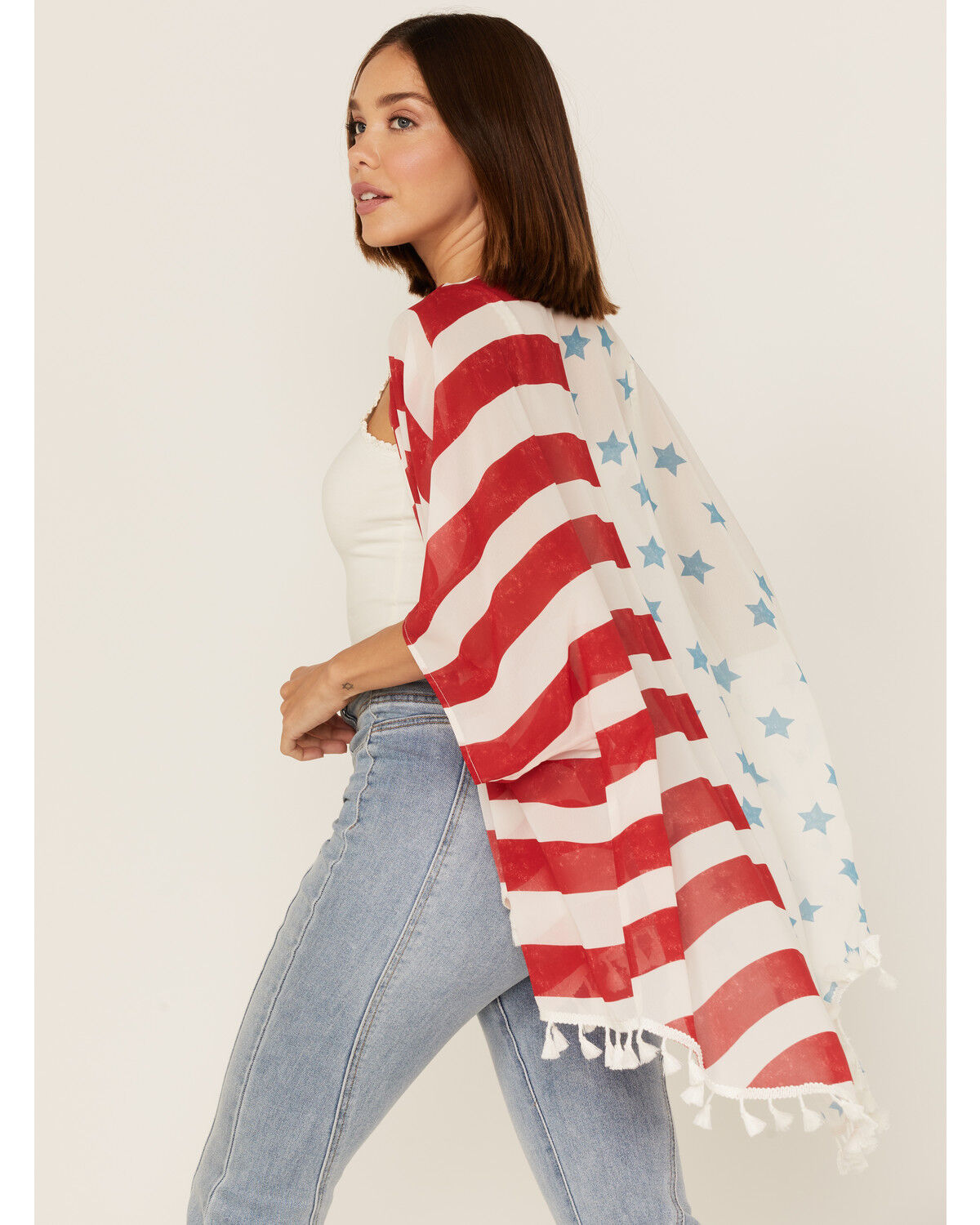 Image #4 - Cruel Girl Women's American Flag Tassel Kimono, , hi-res