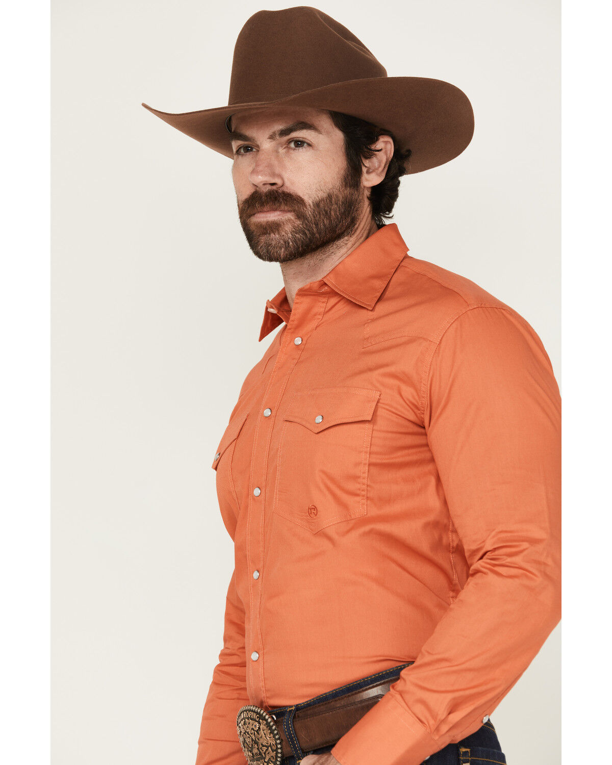 Image #2 - Roper Men's Basic Solid Long Sleeve Western Shirt, Orange, hi-res