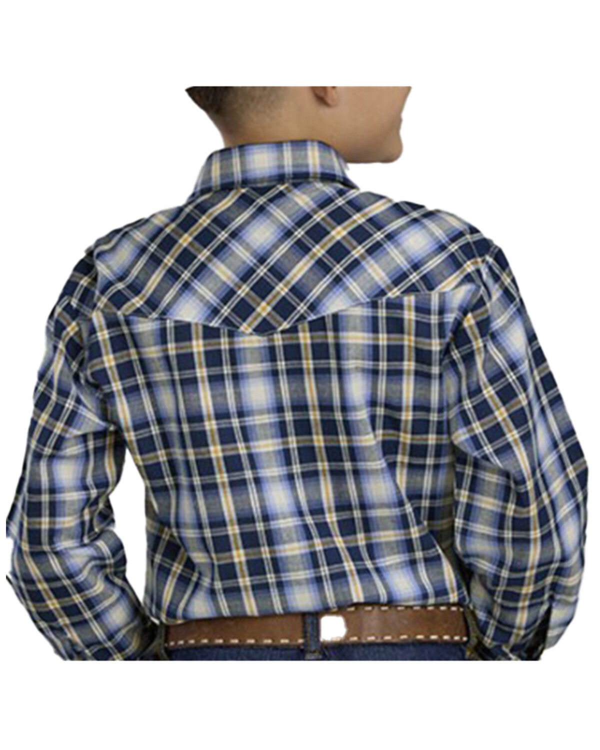 Image #2 - Roper Boys' Plaid Print Long Sleeve Snap Stretch Western Shirt, Blue, hi-res