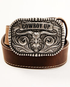 Cody James Boys' Cowboy Up Western Belt, Brown, hi-res