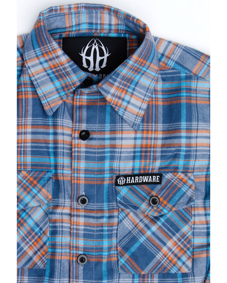 Cowboy Hardware Boys' Blue Plaid Long Sleeve Western Flannel Shirt , Blue, hi-res